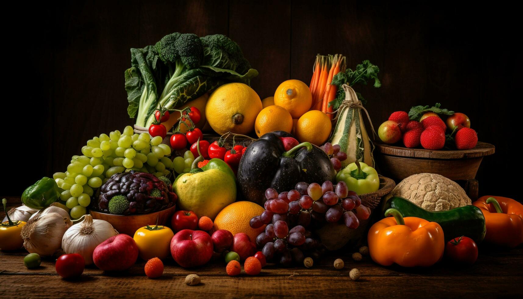 saudável comendo fresco vegetal e fruta salada gerado de ai foto