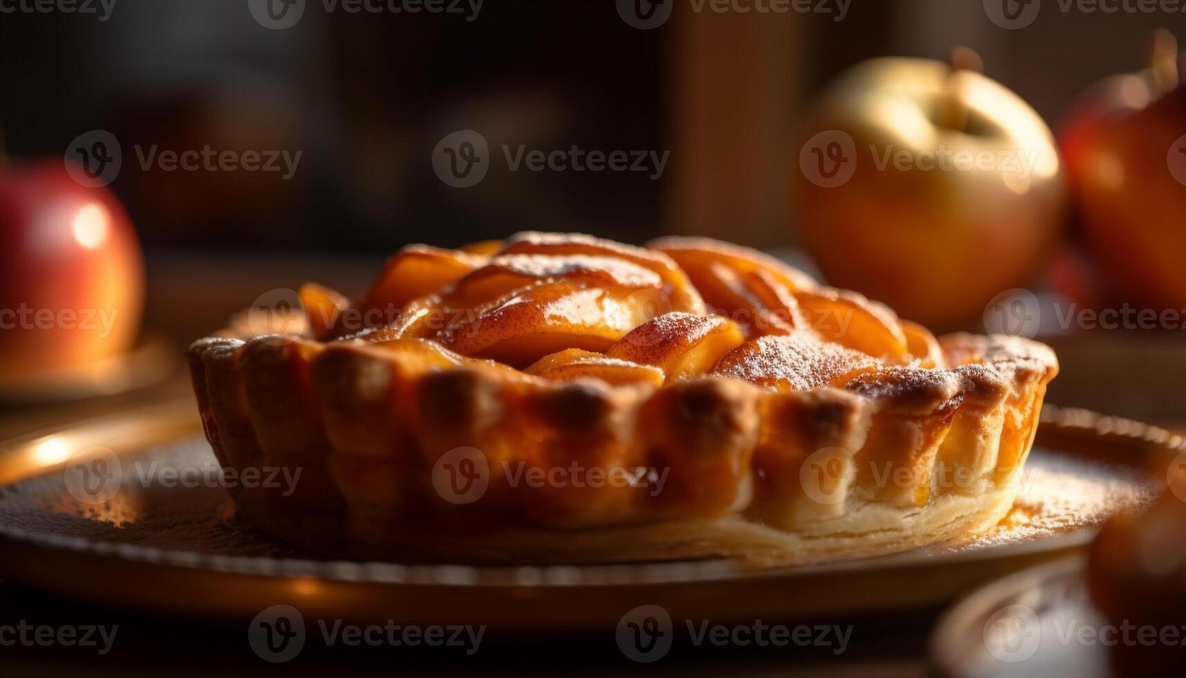 caseiro maçã torta cozido em rústico mesa gerado de ai foto