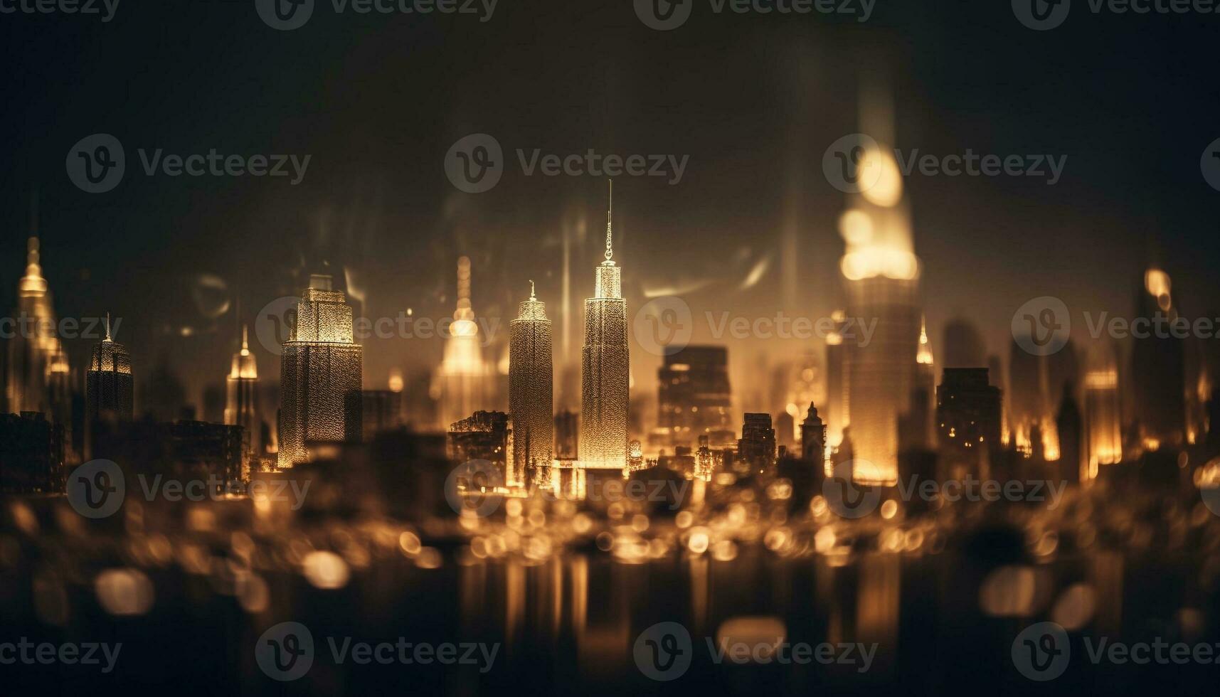 brilhante cidade luzes iluminar Novo Iorque Horizonte gerado de ai foto