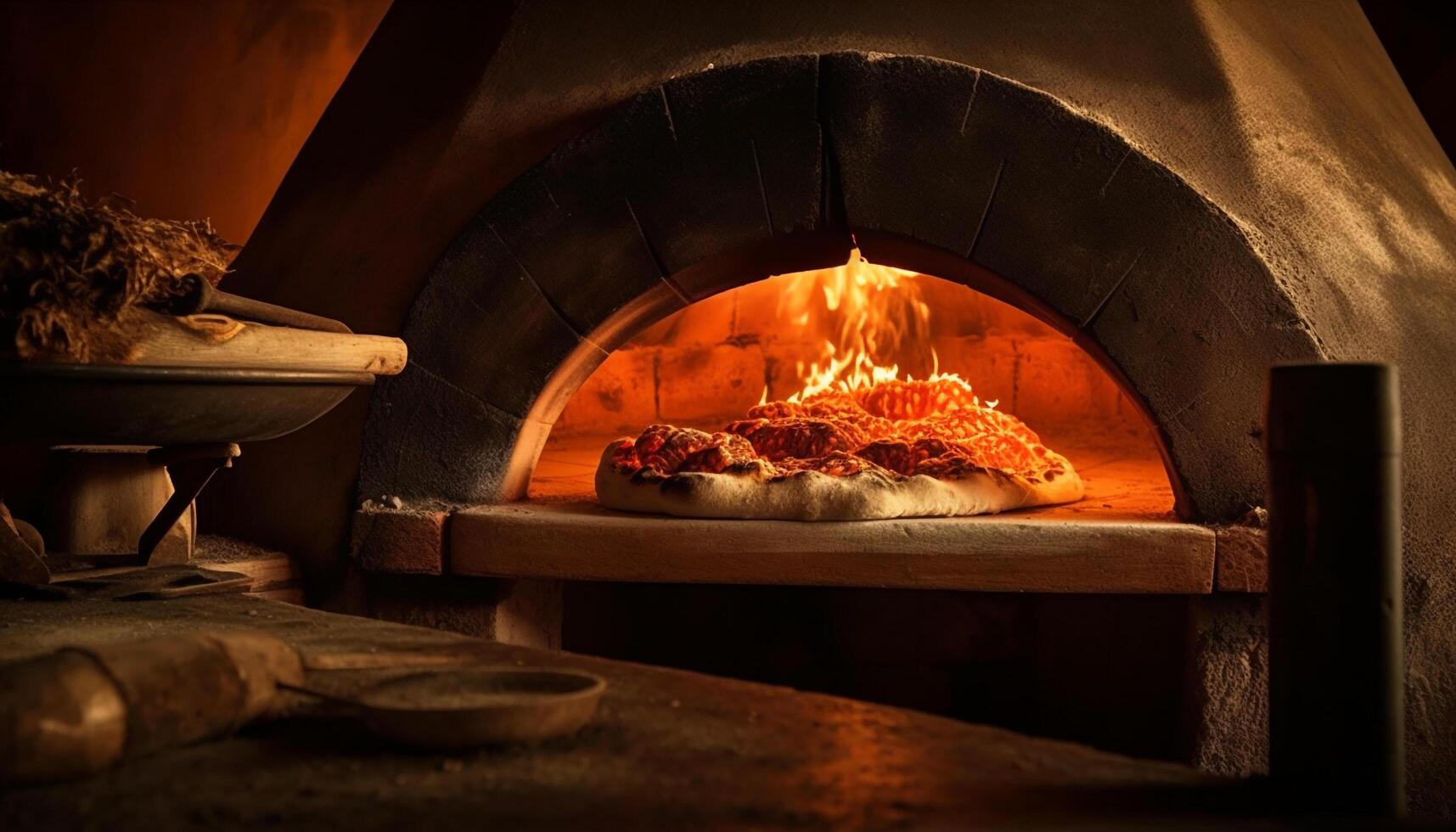 rústico pão cozido dentro caseiro tijolo forno gerado de ai foto