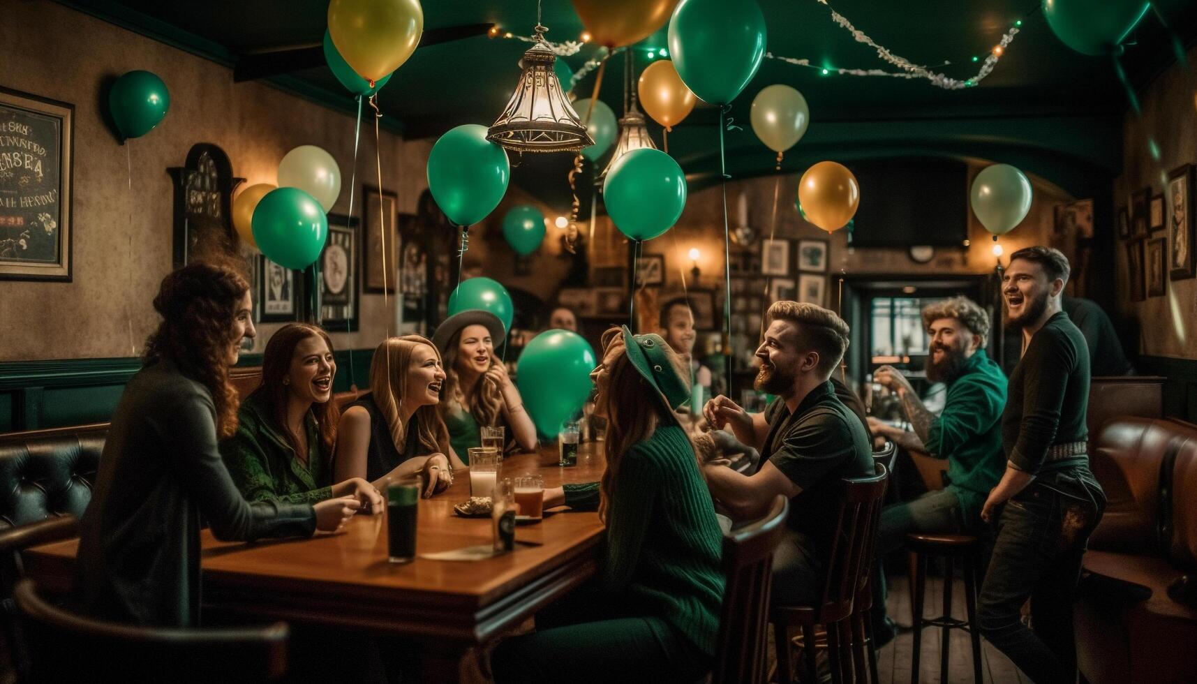 uma grupo desfrutando bebidas e celebração dentro de casa gerado de ai foto