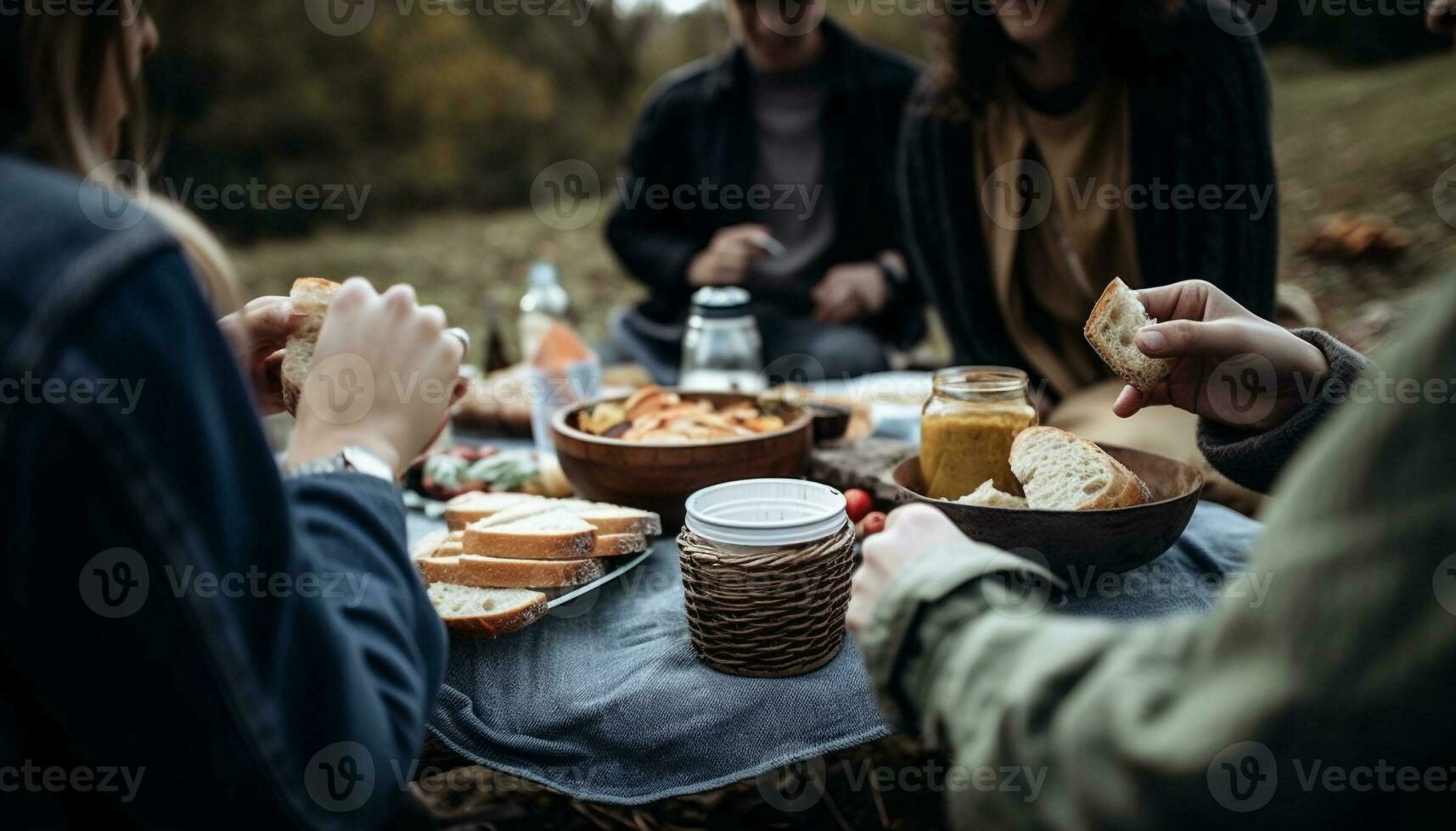 amigos colhido ao ar livre para Diversão churrasco aventura gerado de ai foto