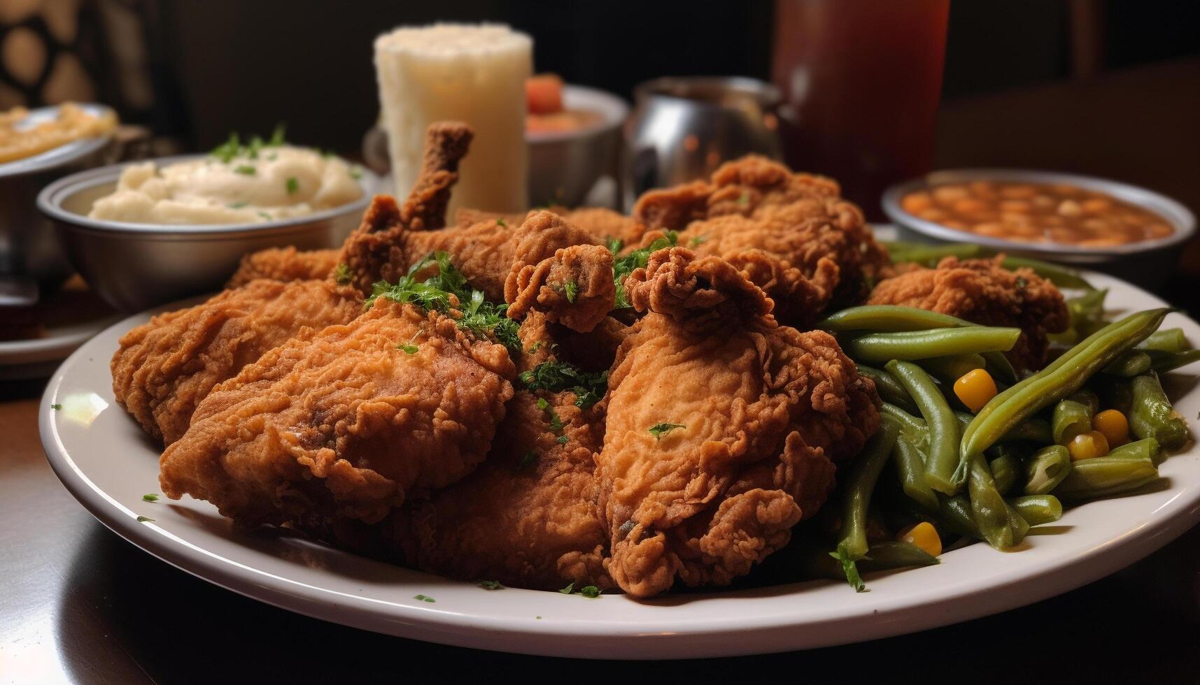 grelhado frango filé e fritas com molho gerado de ai foto