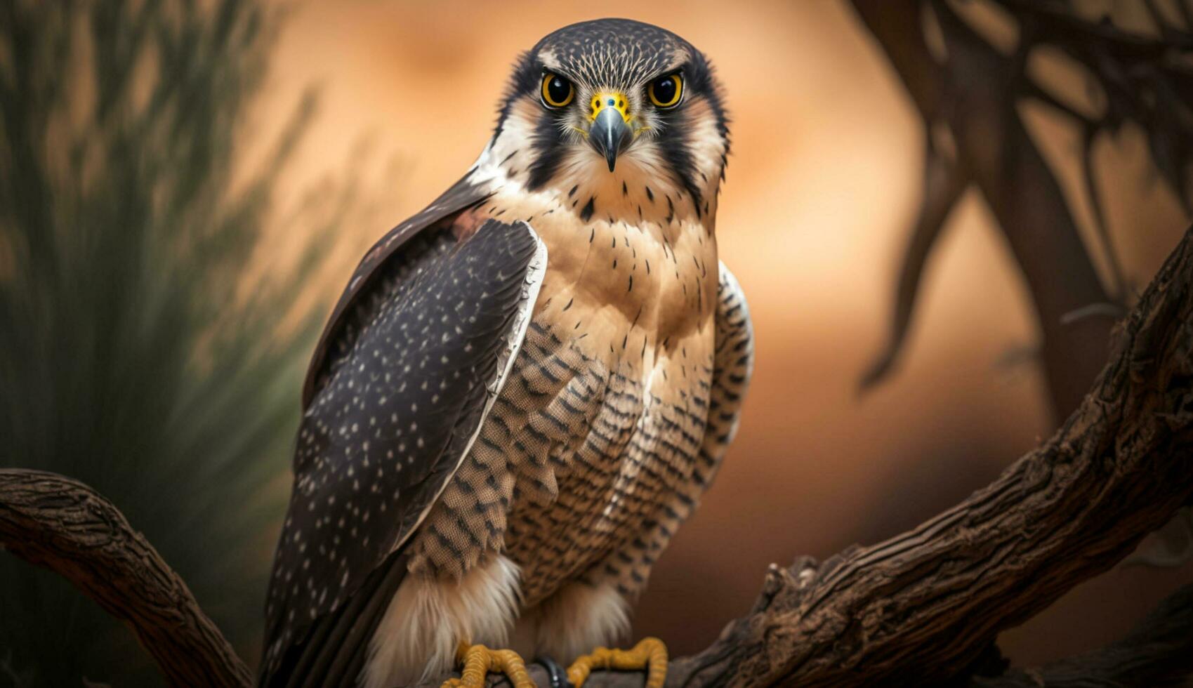 falcoaria símbolo majestoso caçador empoleirar-se em ramo gerado de ai foto
