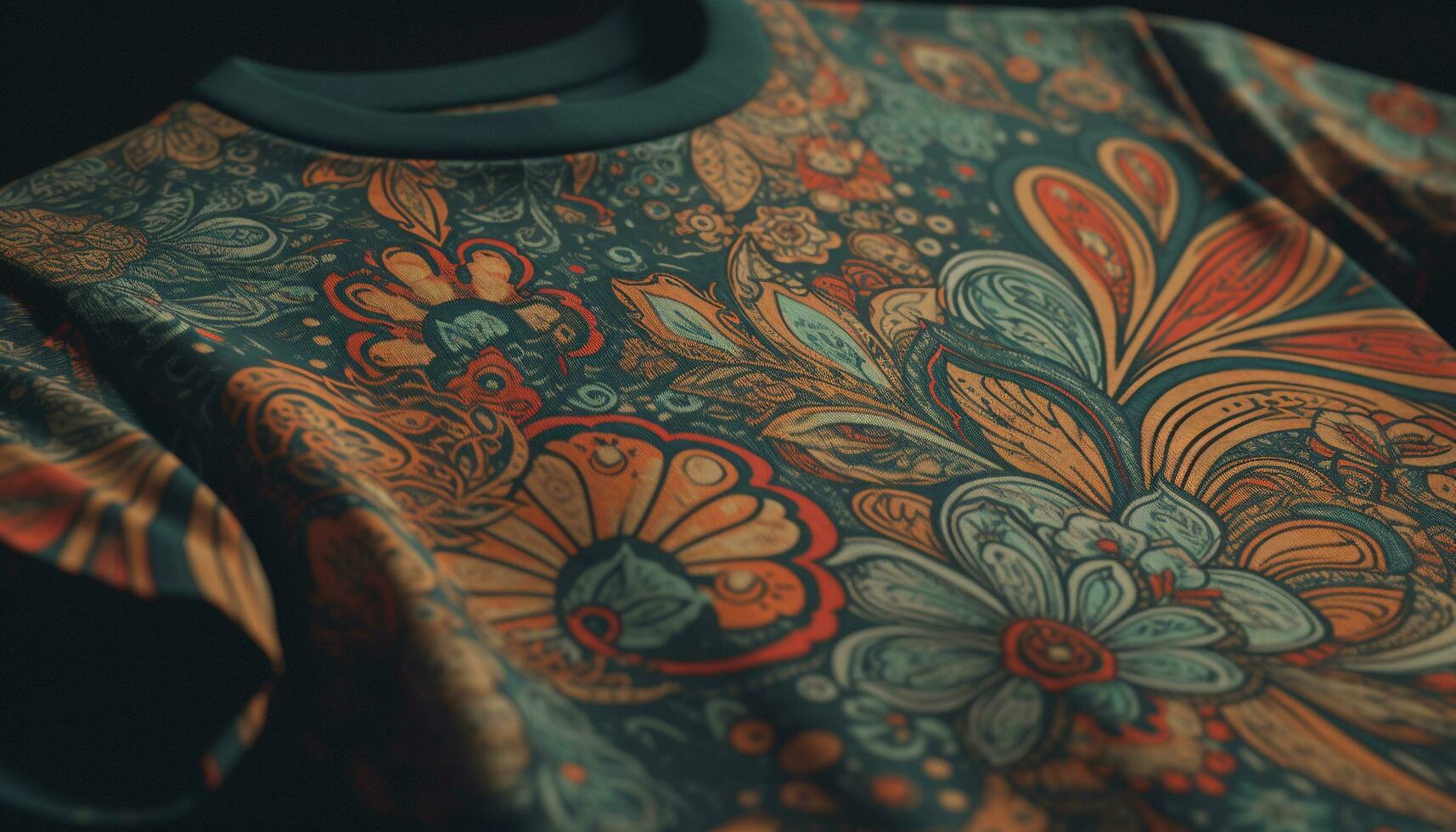 ornamentado seda tapeçaria tecido com vibrante floral padronizar gerado de ai foto
