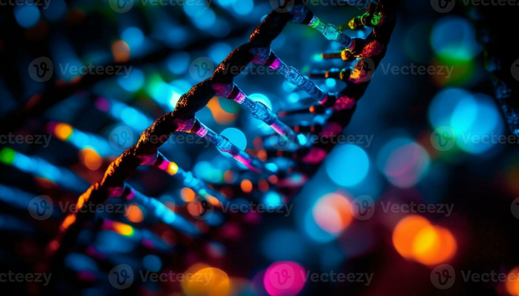 vibrante cores iluminar abstrato molecular estrutura às noite gerado de ai foto