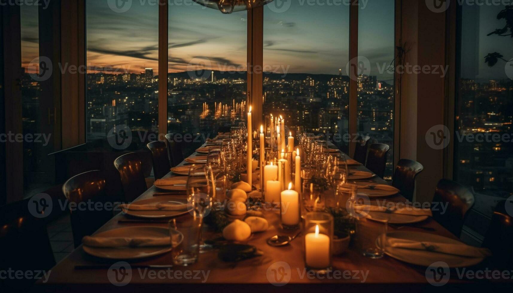luz de velas ilumina a elegante jantar mesa dentro de casa gerado de ai foto