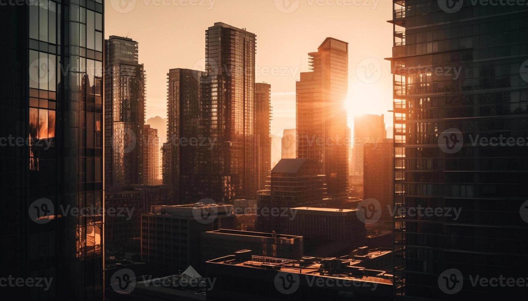 pôr do sol ilumina moderno Pequim Horizonte, aço arranha-céus refletir gerado de ai foto