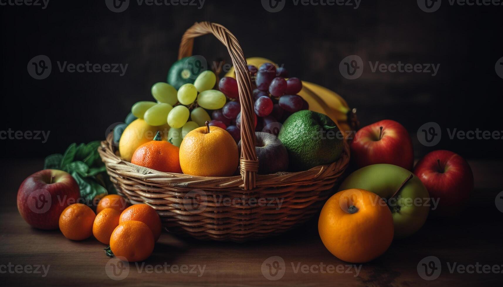 fresco frutas saudável Comida dentro cesta gerado de ai foto