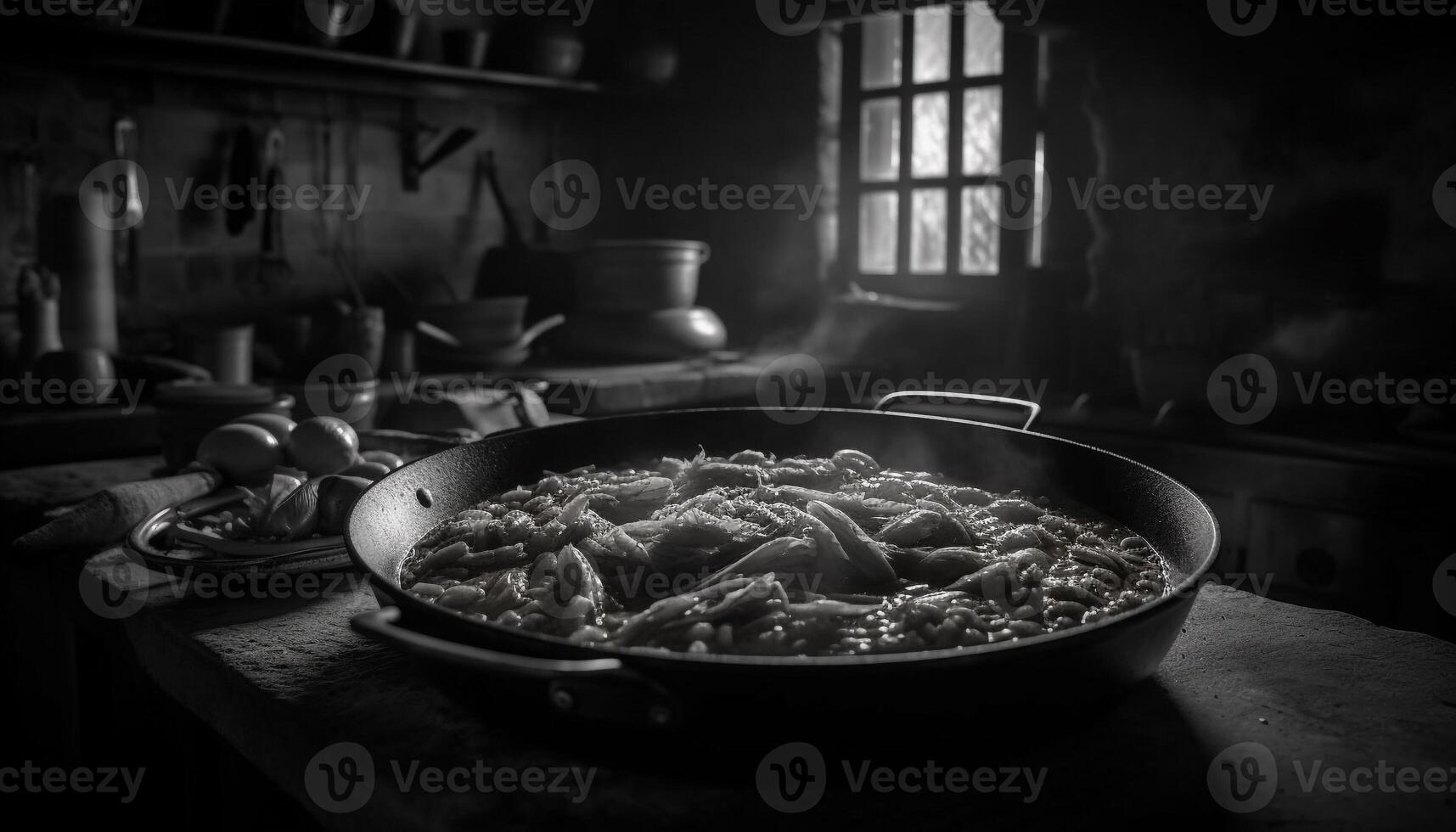 rústico cozinha prepara saudável refeição com fresco orgânico ingredientes gerado de ai foto