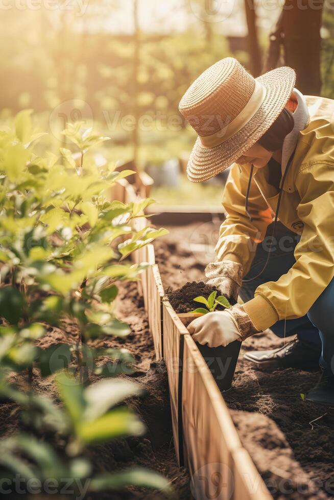 plantio árvores para uma sustentável futuro. comunidade jardim e de Meio Ambiente conservação - promovendo habitat restauração e comunidade noivado em terra dia generativo ai foto