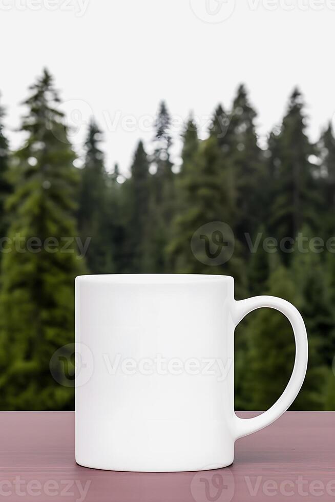 minimalista branco caneca brincar limpar \ limpo escrivaninha com Claro fundo generativo ai foto