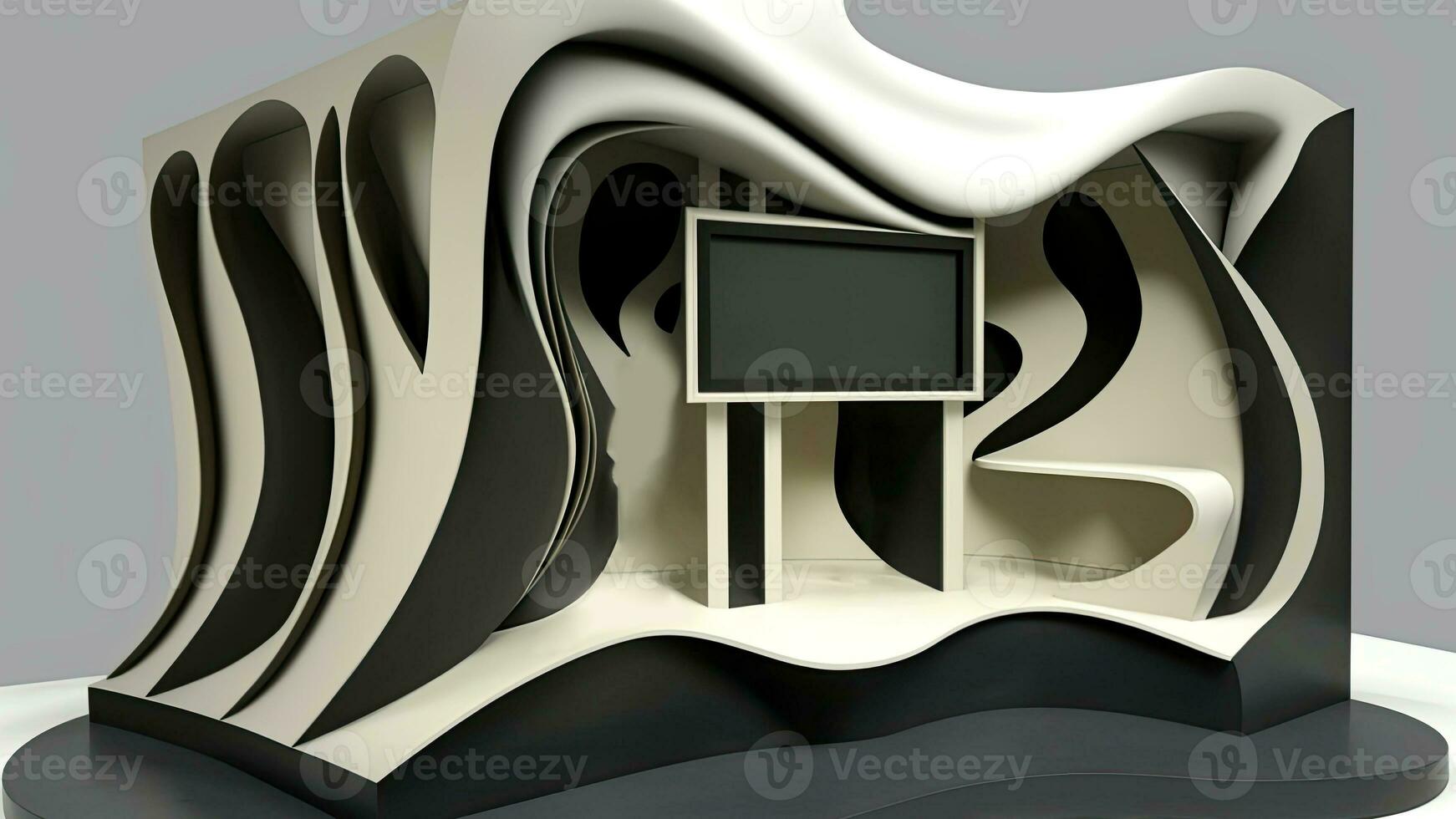 moderno Projeto interior do futurista arquitetônico com parede montado televisão tela. pano de fundo para vídeo ou foto Produção. generativo ai tecnologia.