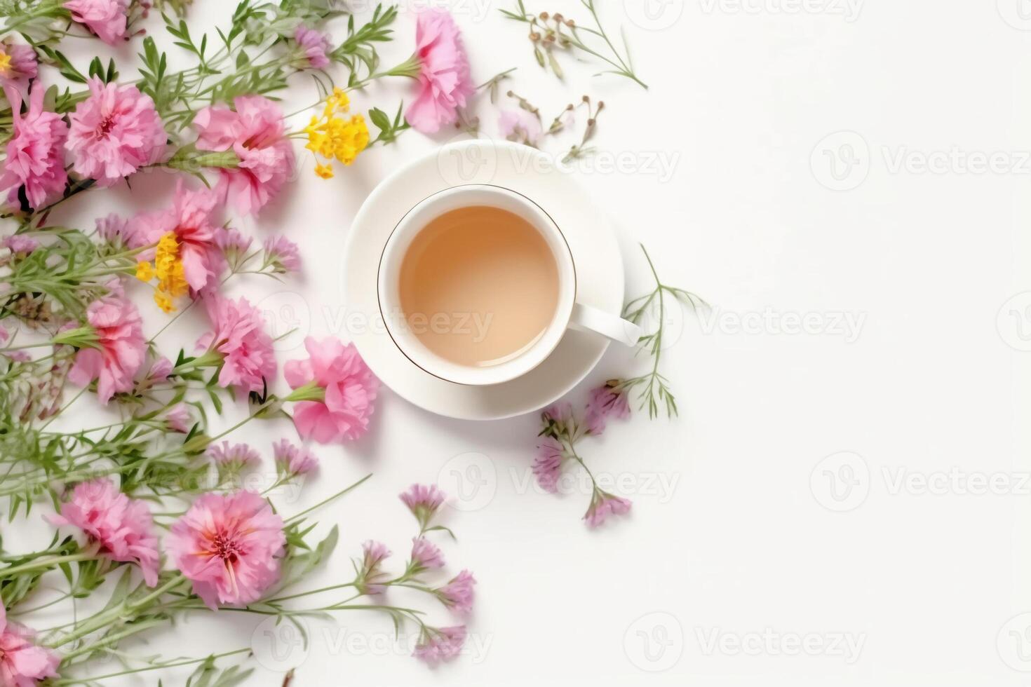 floral bandeira e copo do saboroso chá. ai generativo foto