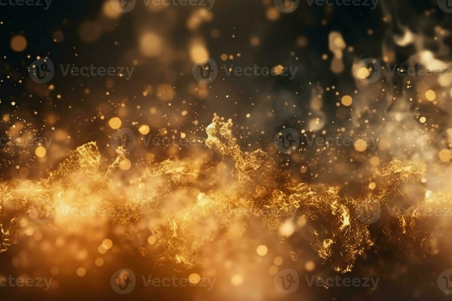 dourado bokeh partícula luzes e dourado fumaça efeitos. ai generativo foto