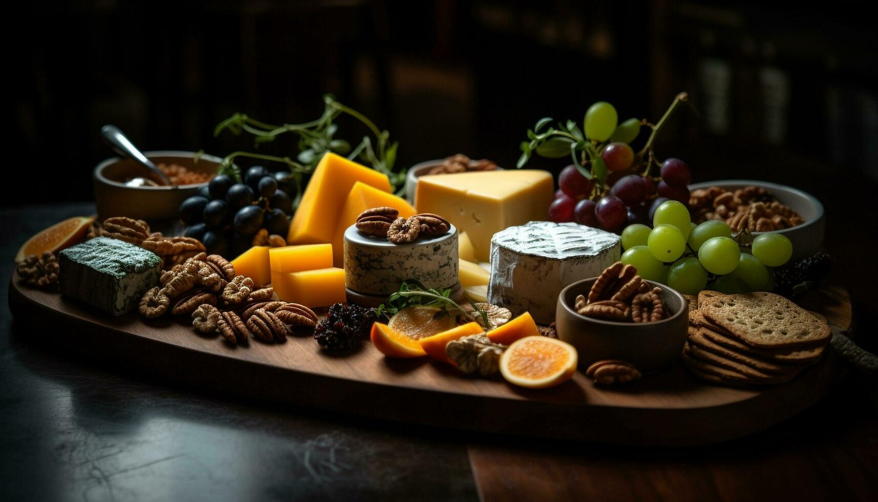 rústico francês queijo prato com fresco fruta gerado de ai foto