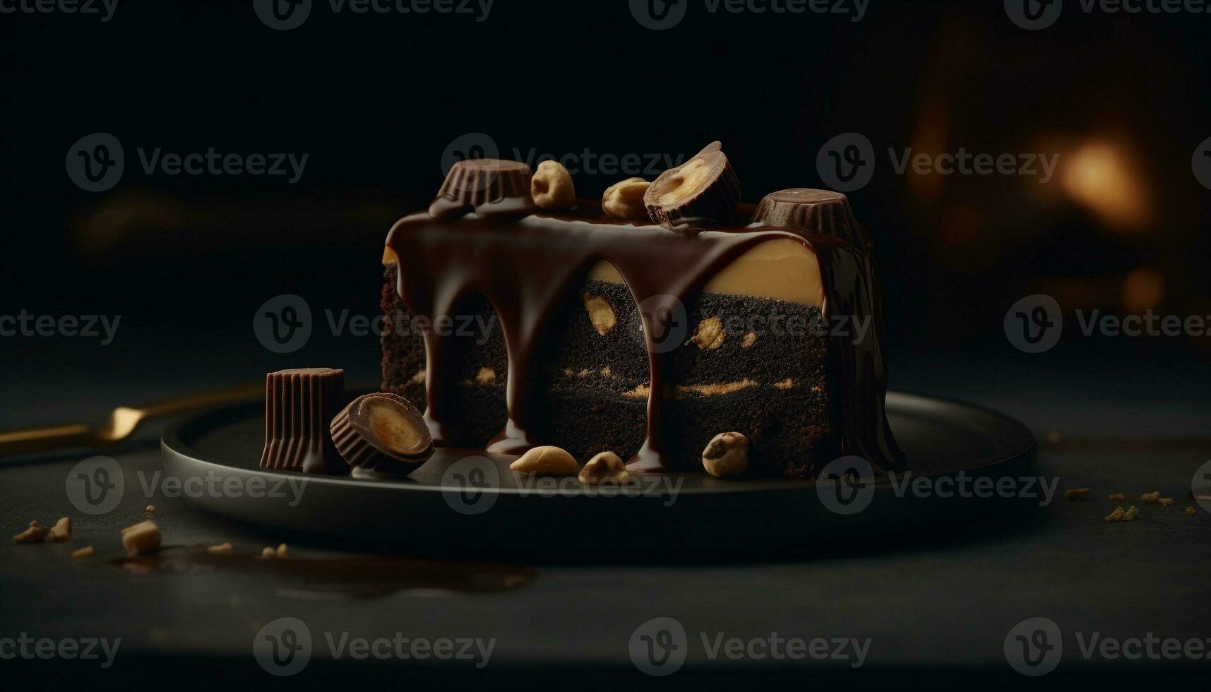 uma decadente caseiro chocolate doce de açúcar Brownie fatia gerado de ai foto