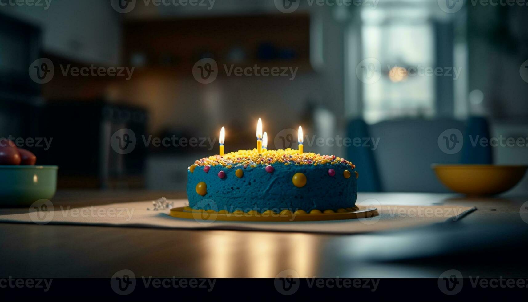 aniversário bolo em chamas com velas, brilhando felicidade gerado de ai foto