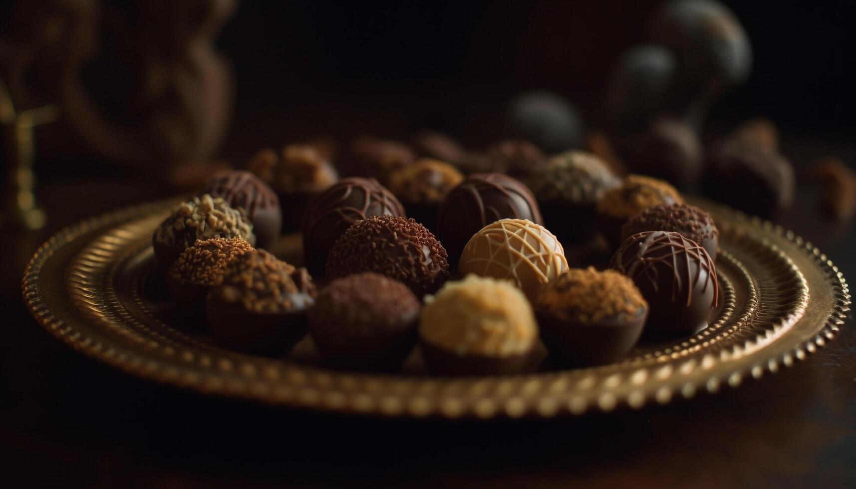 indulgente chocolate Brigadeiro esfera, uma gourmet presente gerado de ai foto