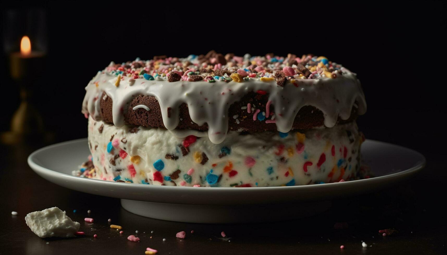 indulgente chocolate bolo com fresco bagas e creme gerado de ai foto