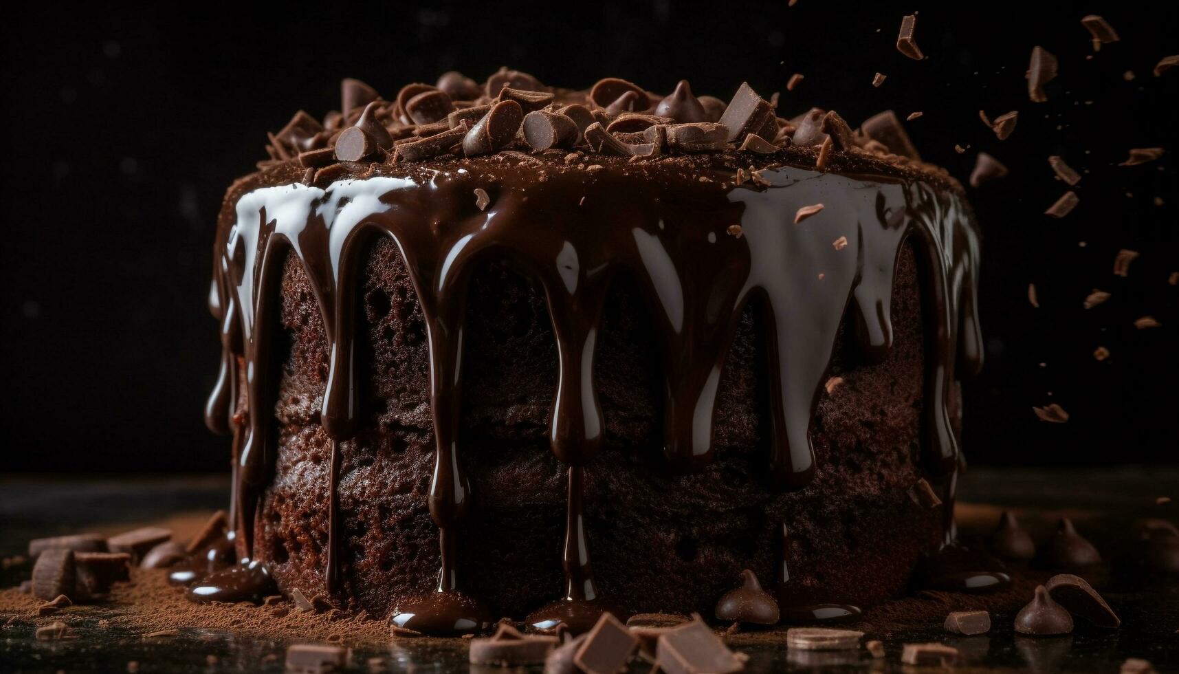 indulgente caseiro chocolate doce de açúcar bolo com gelo gerado de ai foto