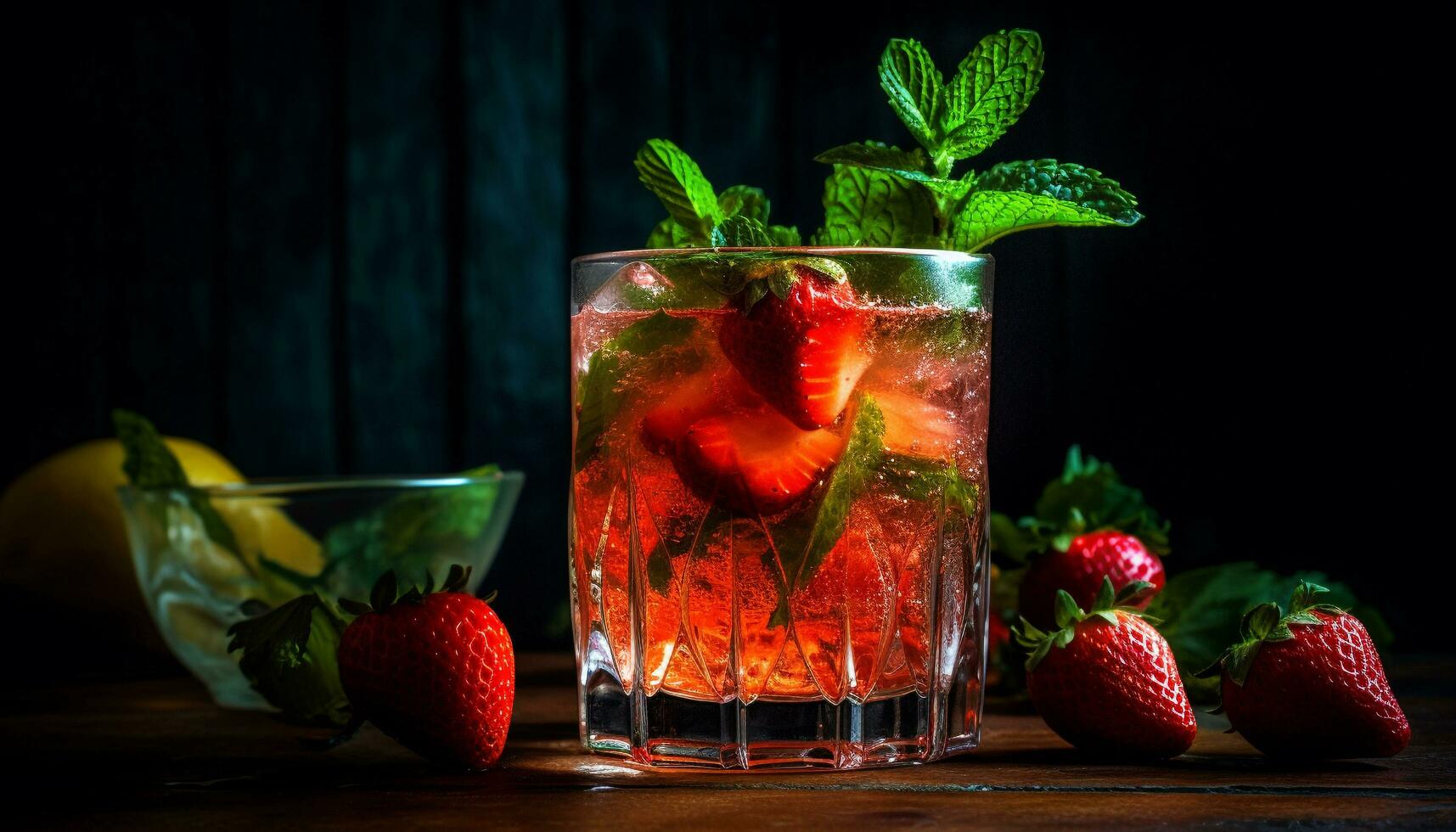 fresco Mojito coquetel com maduro baga fruta gerado de ai foto