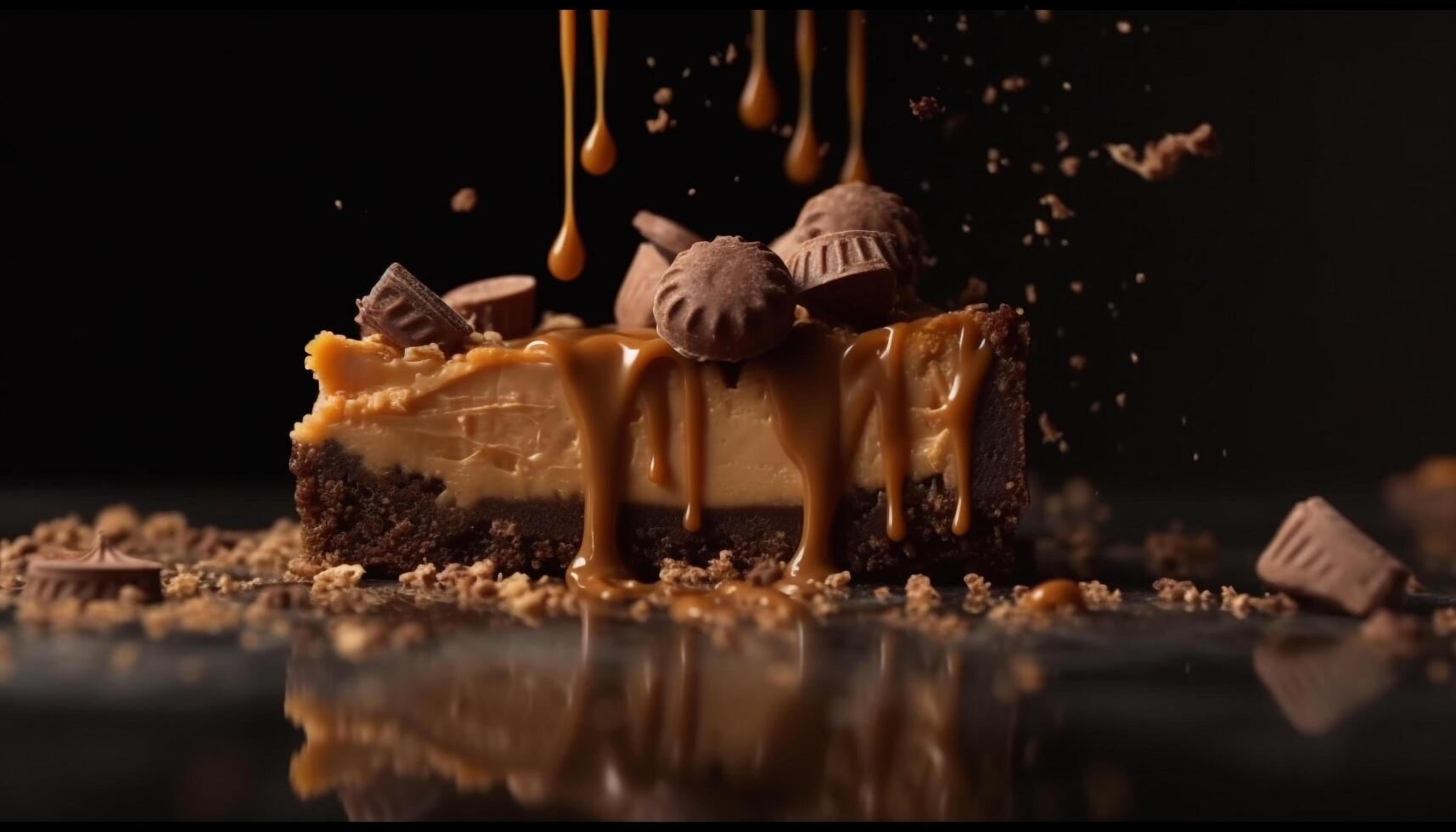 uma gourmet fatia do Sombrio chocolate bolo de queijo gerado de ai foto