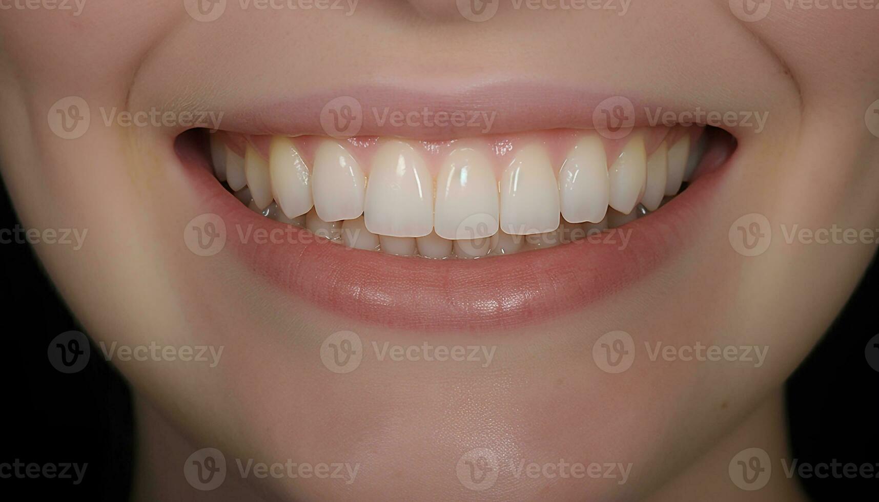 fofa mulher cheio de dentes sorrir vitrines dental saúde e beleza tratamento gerado de ai foto