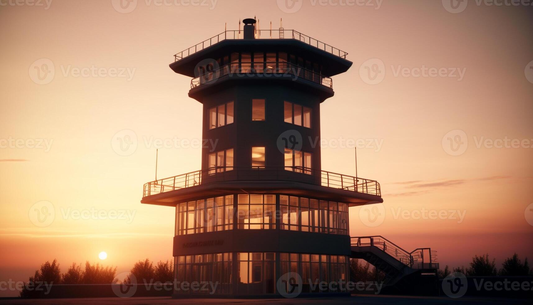 aço torre ilumina famoso litoral, direção ar tráfego às crepúsculo gerado de ai foto