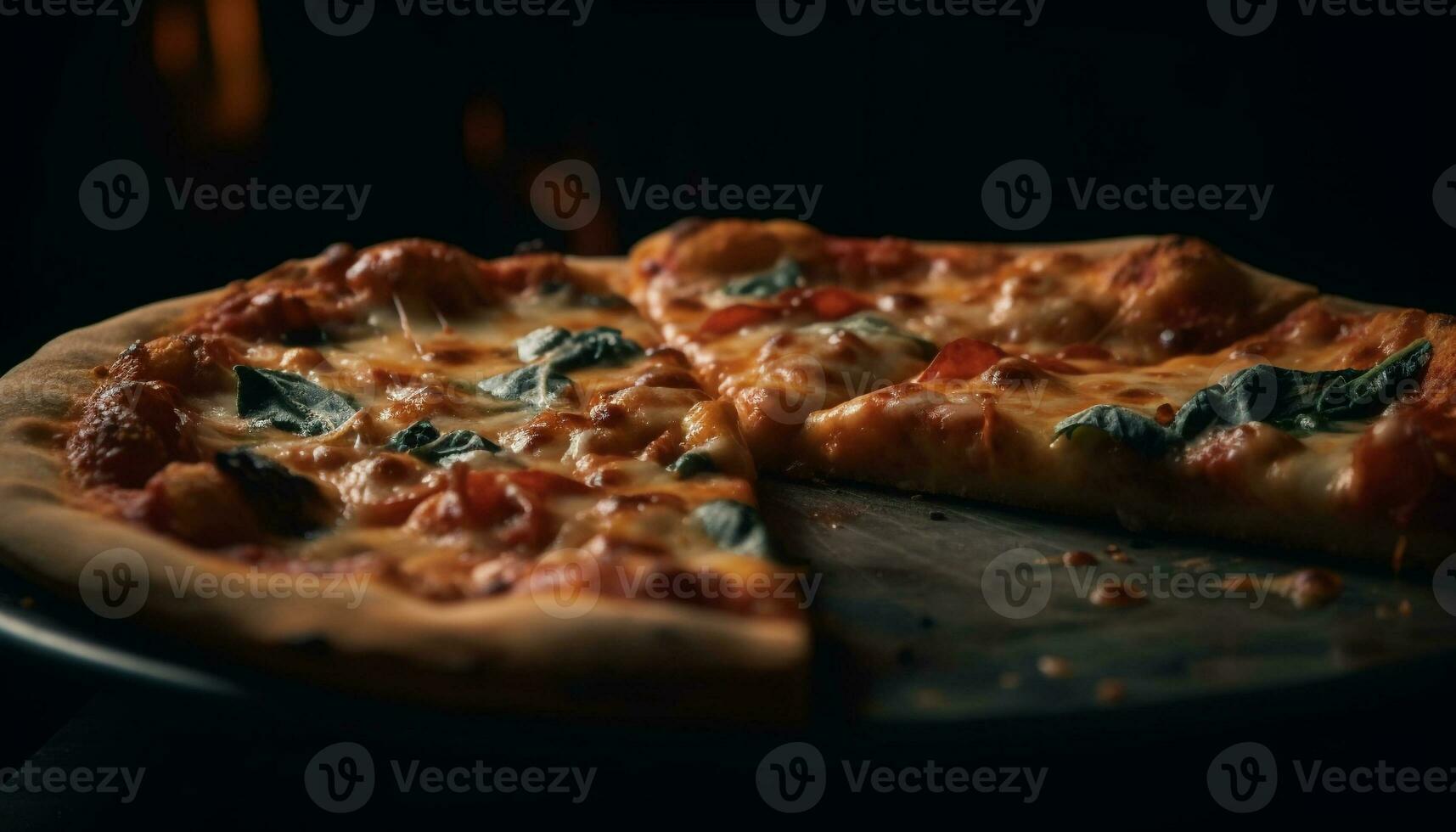 fechar acima do caseiro cozido pizza com fresco mozzarella e tomate gerado de ai foto