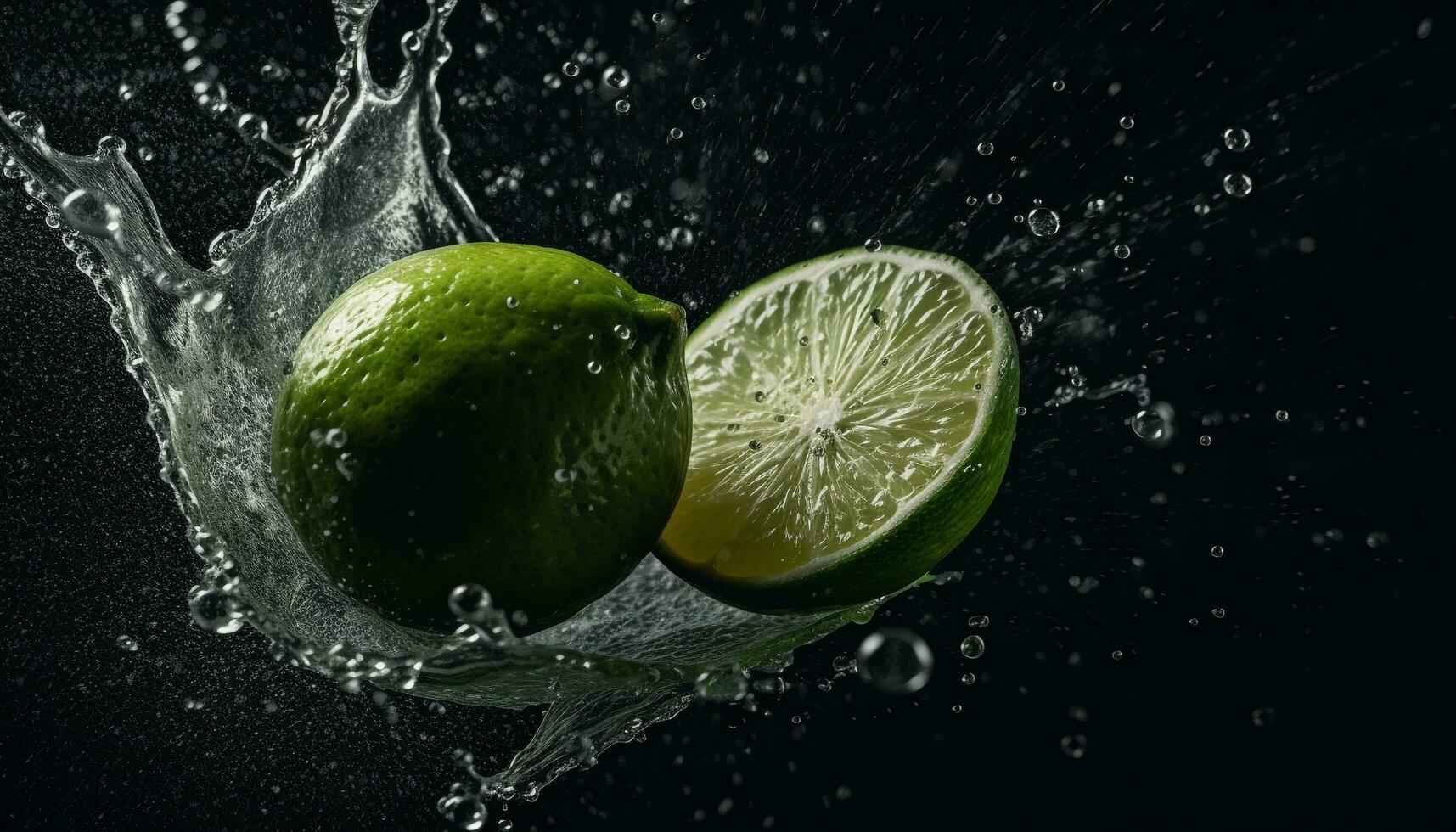 fresco Lima fatia gotas para dentro água, espirrando citrino refresco gerado de ai foto