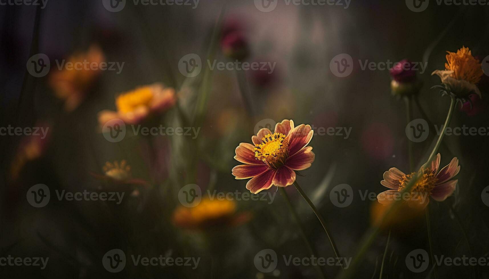 vibrante flores silvestres Prado, uma colorida decoração do natureza beleza gerado de ai foto