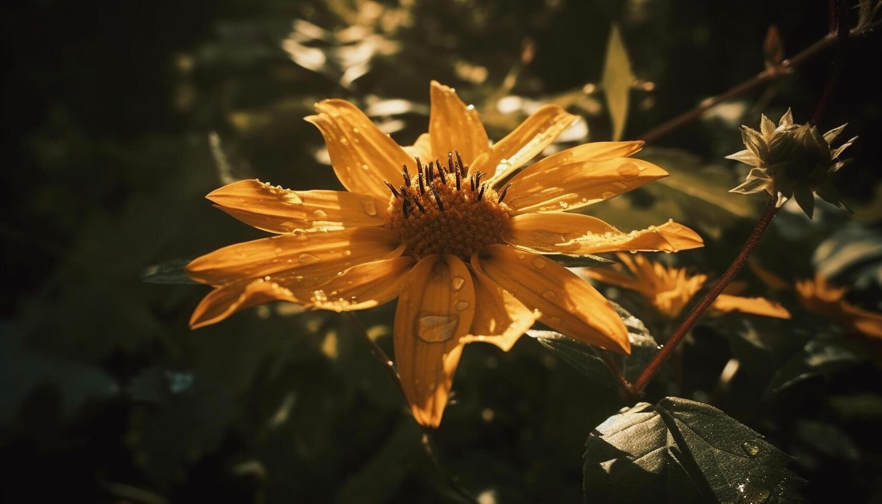 vibrante amarelo girassol pétala dentro fechar acima, molhado com orvalho solta gerado de ai foto