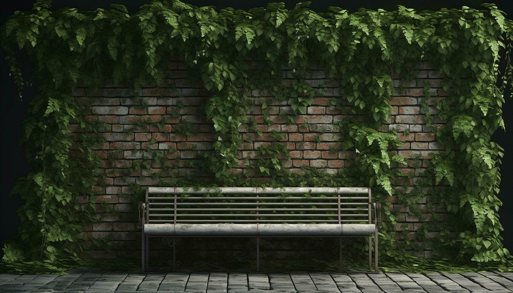 rústico de madeira Banco senta debaixo árvore dentro abandonado floresta pano de fundo gerado de ai foto