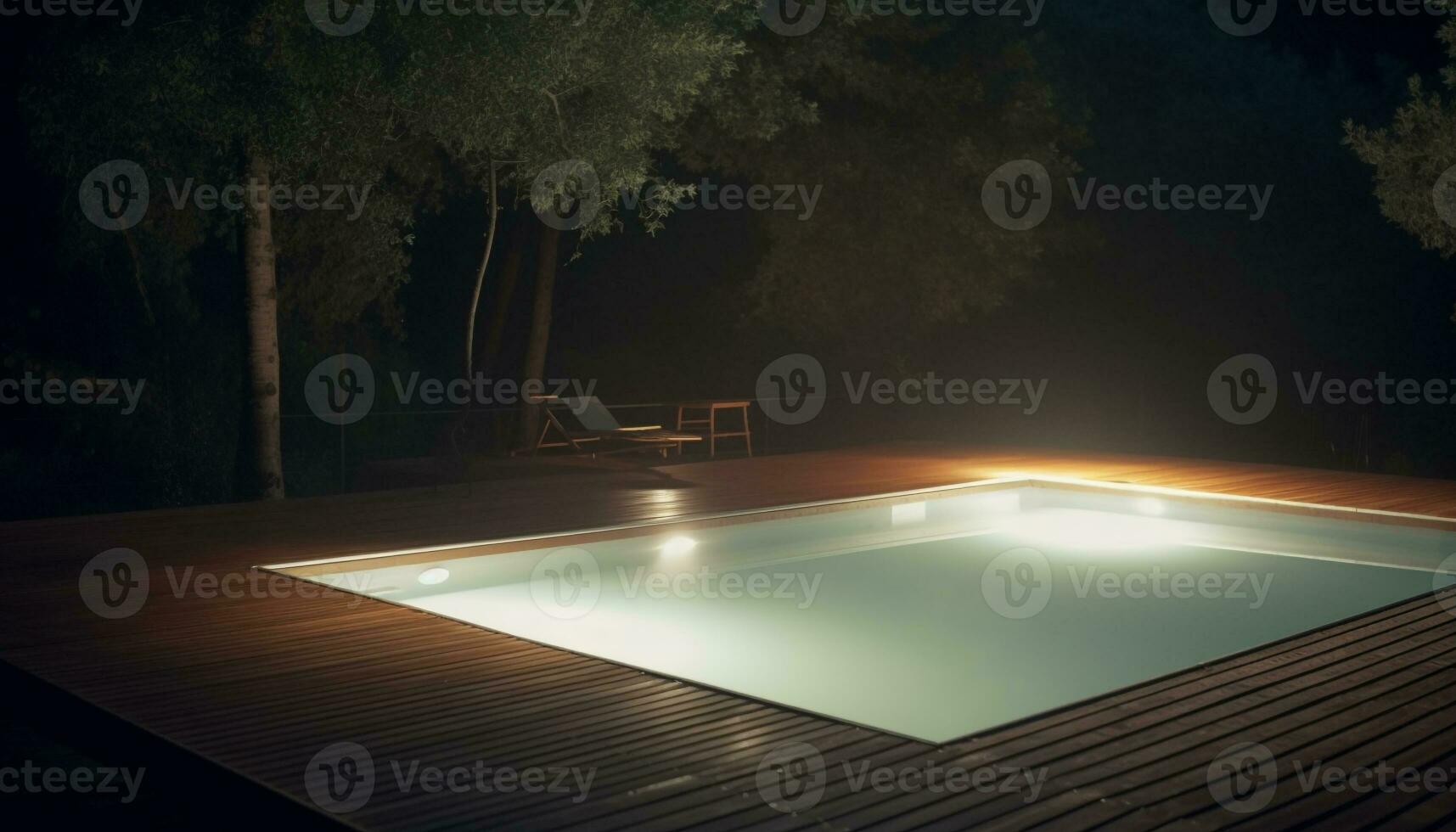 moderno luxo natação piscina Projeto iluminado de pôr do sol reflexão gerado de ai foto