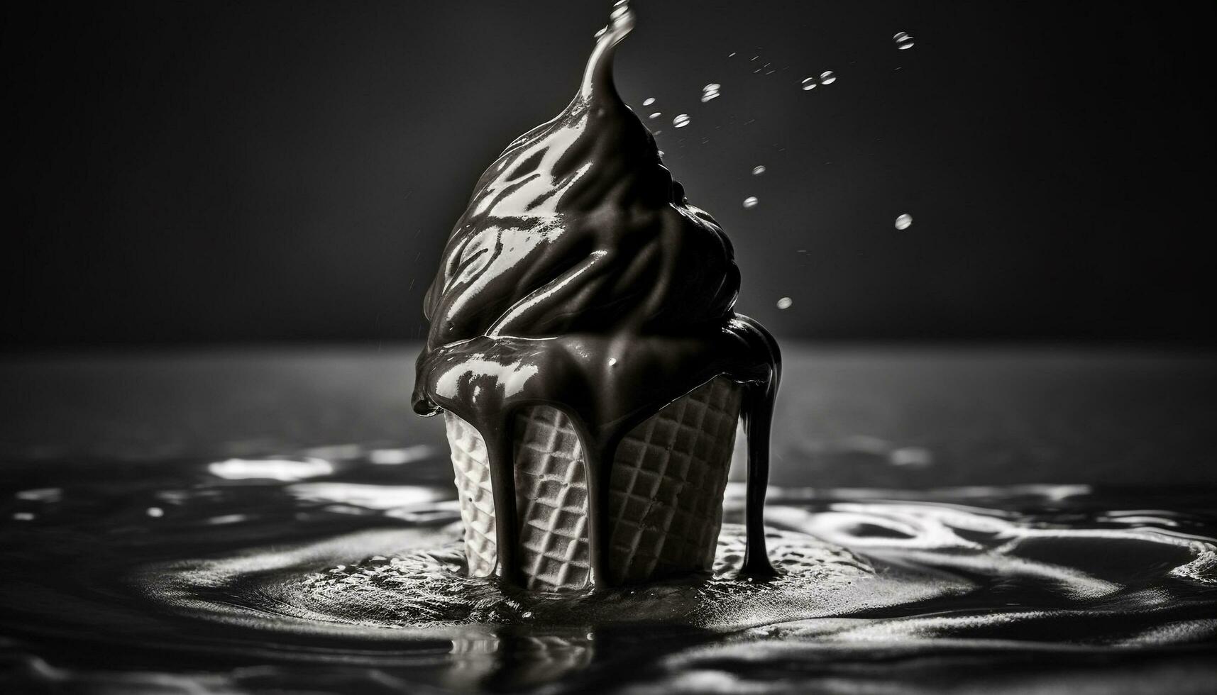 indulgente chocolate doce de açúcar tigela com cremoso gelo creme Derretendo lentamente gerado de ai foto