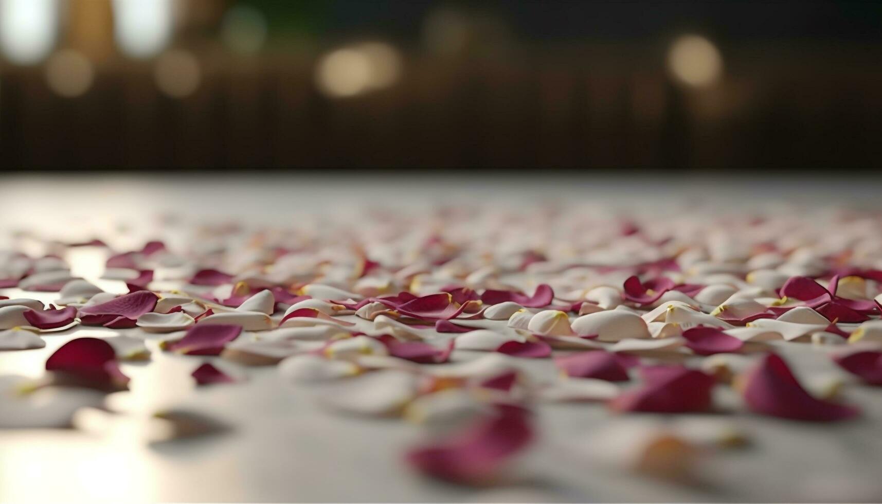 romântico Casamento celebração com flor decoração e confete pano de fundo gerado de ai foto