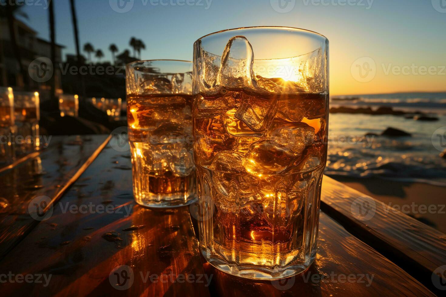 gelado Cerveja dentro vidro em uma de praia. ai generativo foto