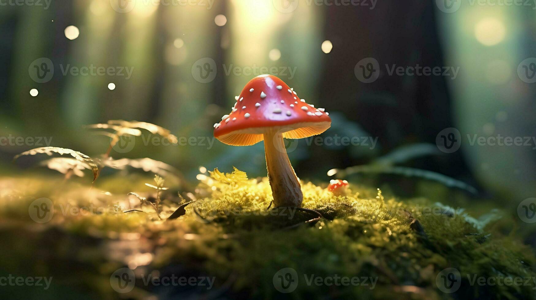 místico fungos prazer, Magia cogumelo dentro a floresta. gerado de ai. foto