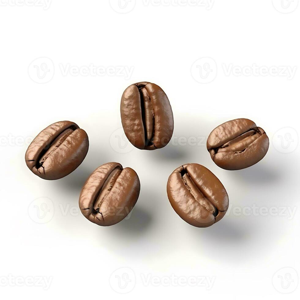 grãos de café torrados isolados no fundo branco foto