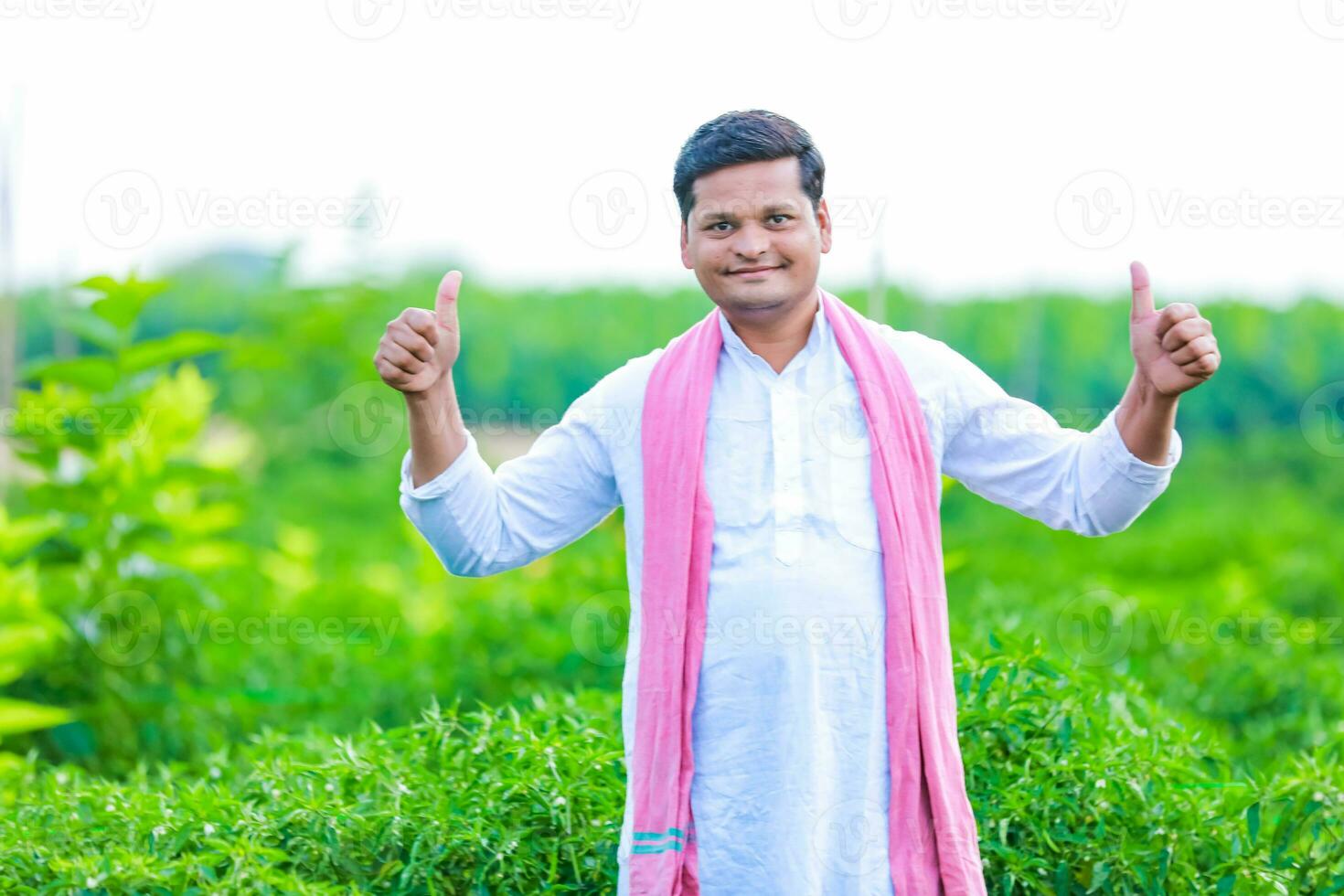 indiano feliz agricultor segurando verde Pimenta , verde Pimenta agricultura, jovem agricultor foto