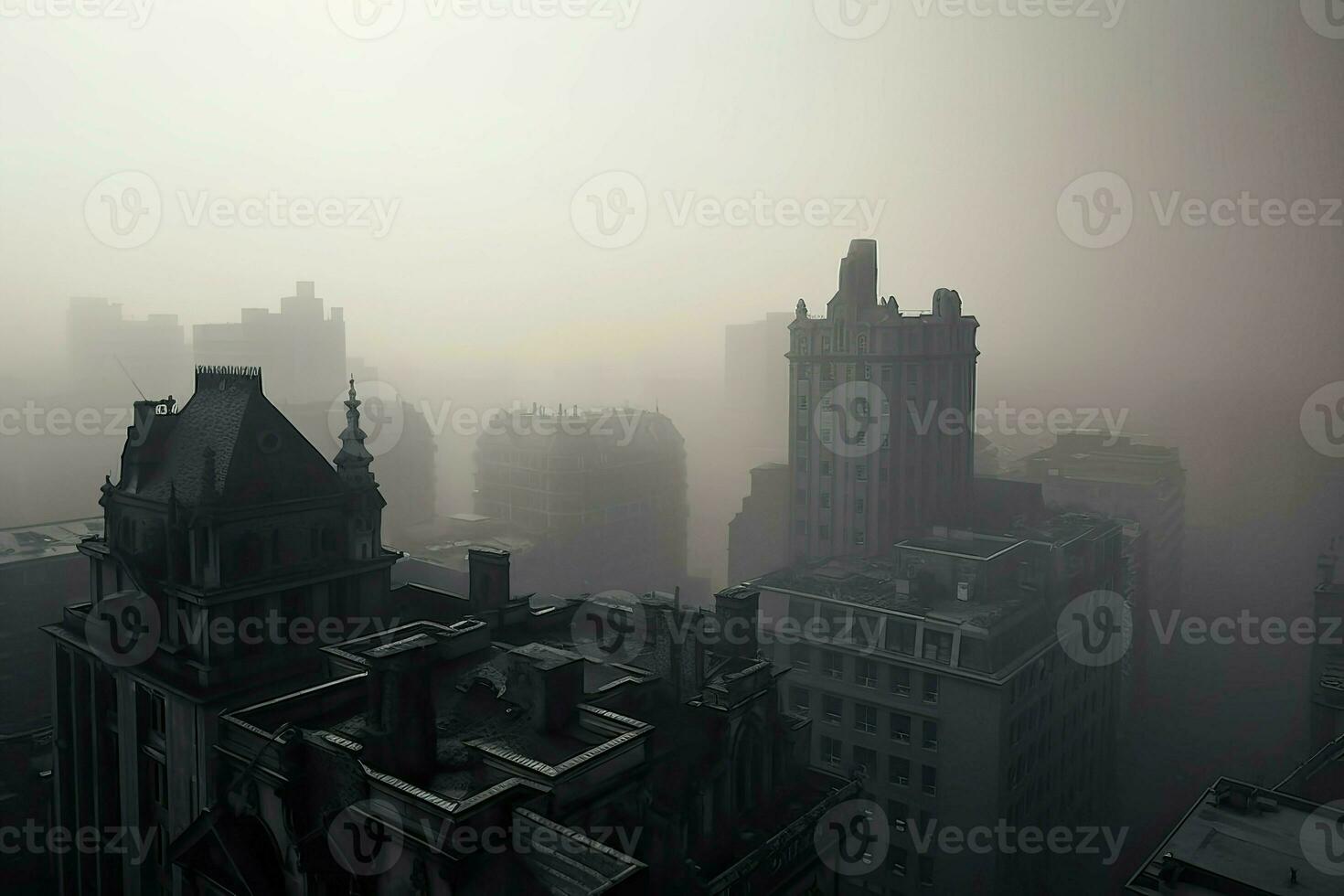 ai gerado cinzento palidez do a smog dá a cidade a estranho e sem vida aparência. foto