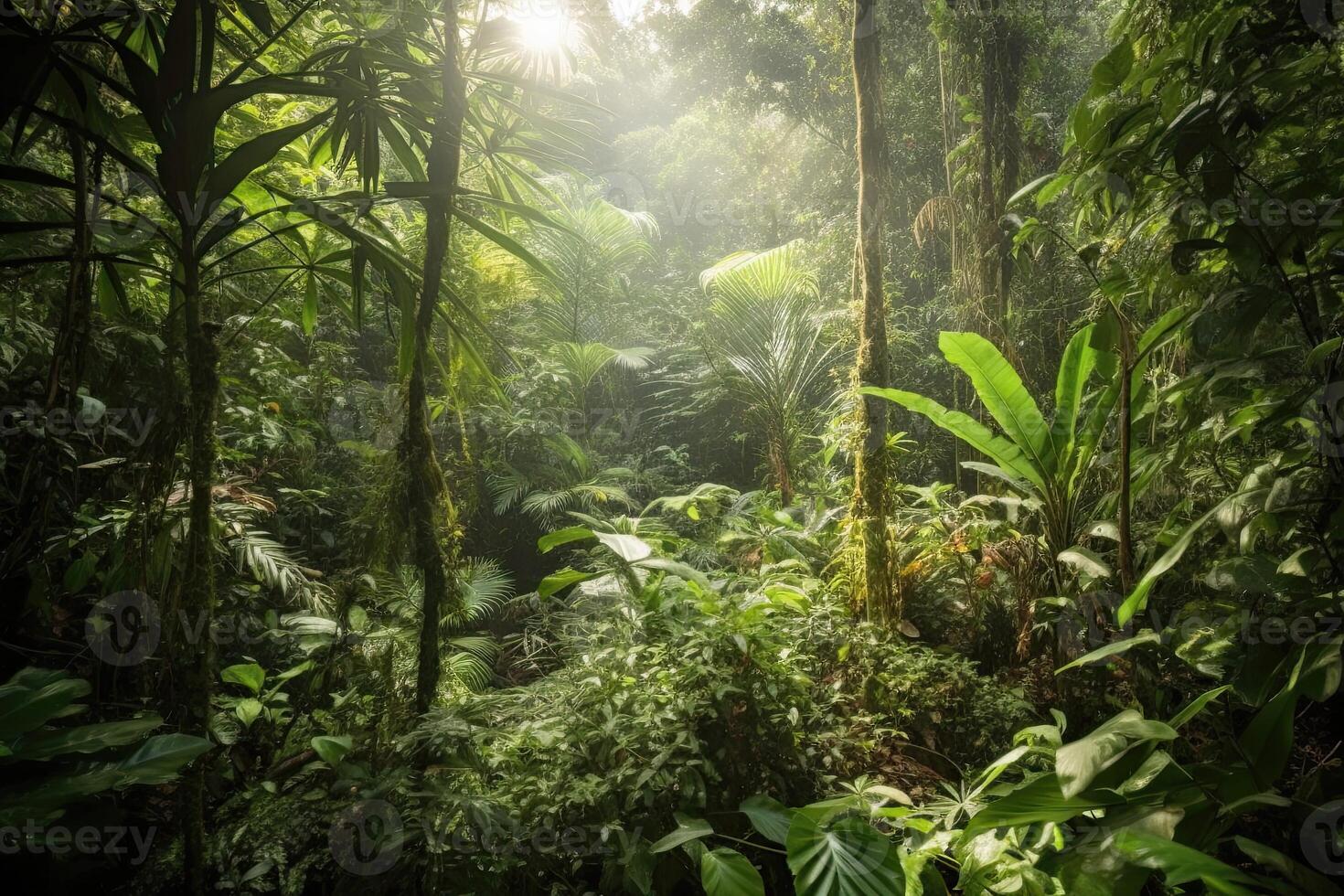 ai gerado selva é casa para muitos raro e ameaçadas de extinção espécies do plantas. foto