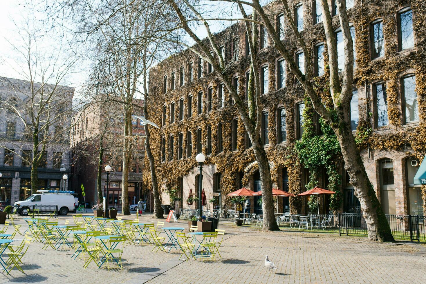 Seattle, Washington, EUA. marcha 2020. pioneiro quadrado dentro cedo Primavera foto