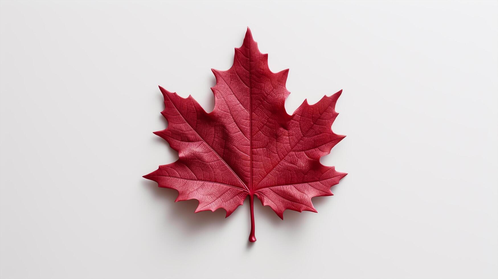 feliz Canadá dia vermelho seda bordo folha em branco texturizado parede, cópia de espaço. generativo ai foto