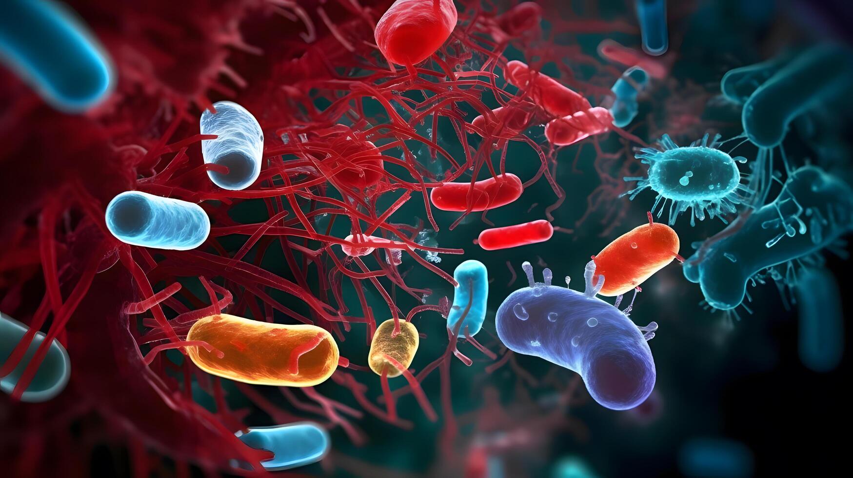 bactérias e vírus, conceito do Ciência e medicamento, criada usando generativo ai tecnologia foto