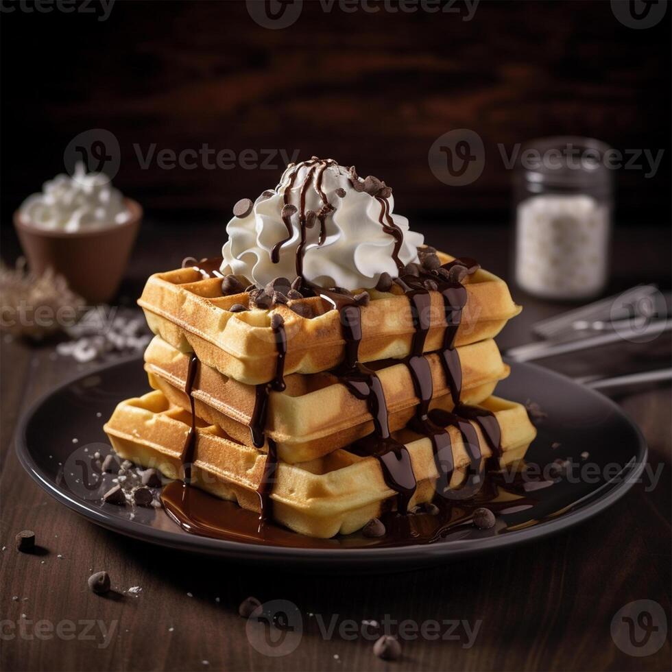 vienense waffles em uma prato com chocolate. generativo ai. foto