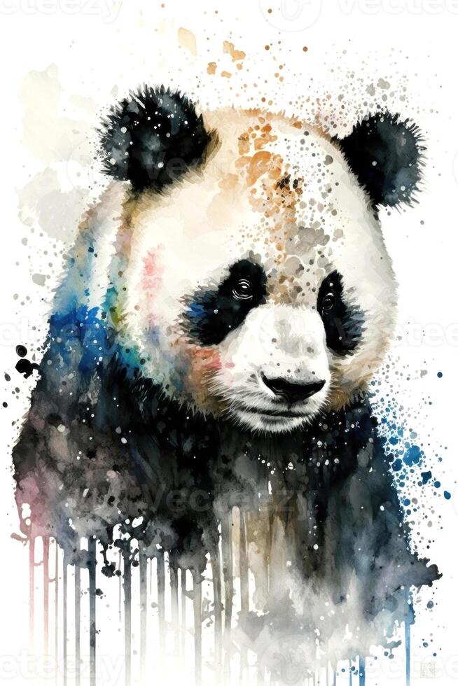 ilustração panda dentro aquarela. animal em uma branco fundo, generativo ai foto