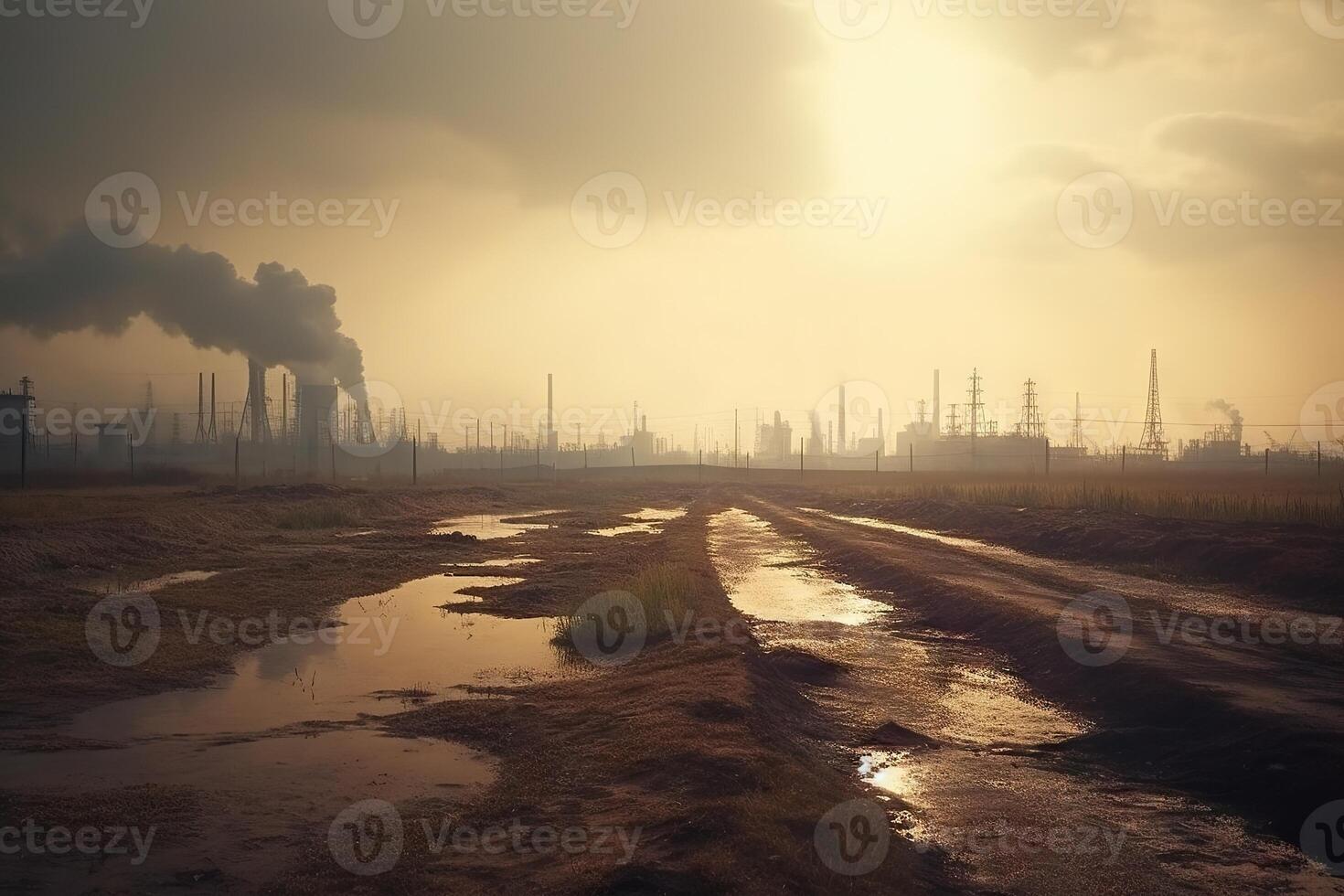 confrontar poluído paisagem urbana. lutando industrial poluição. impactos do industrial emissões ai gerado foto