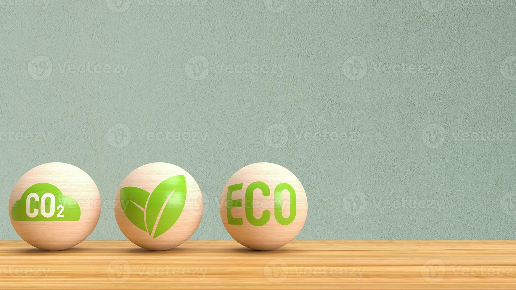 a eco ícone em madeira bola 3d Renderização foto